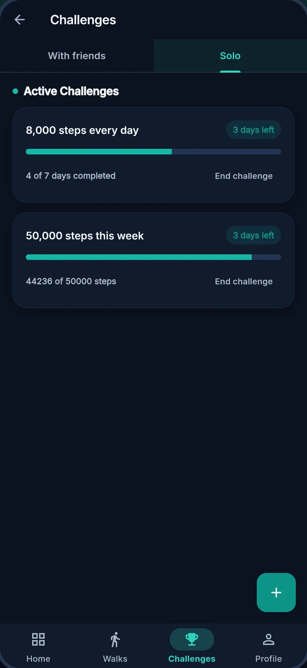 WalkBloom challenges screen